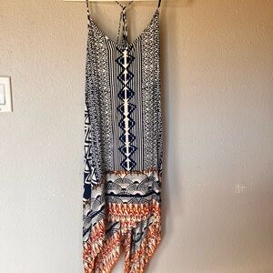 Patterned Scarf Dress in Navy and Orange